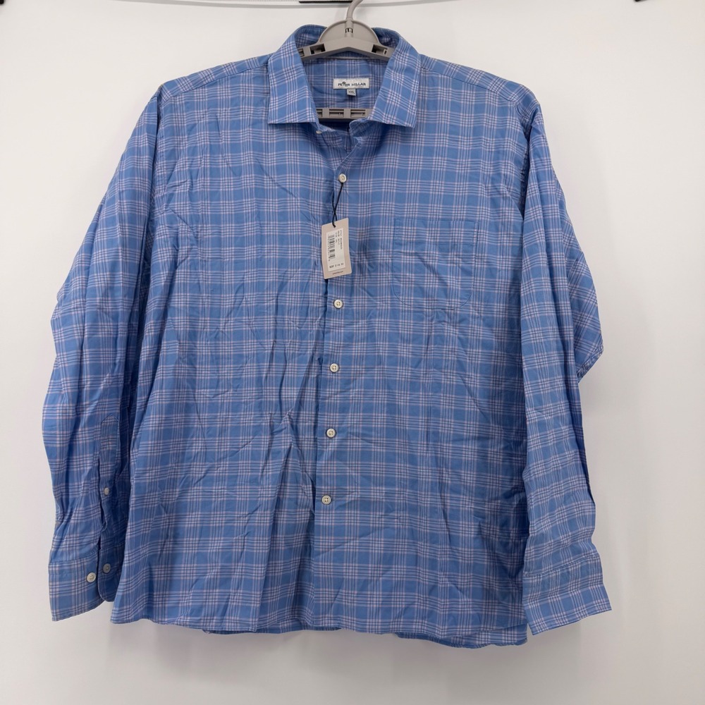 Peter Millar Mens XXL Blue Pink Plaid Cotton Button Down Shirt NWT $148 MSRP